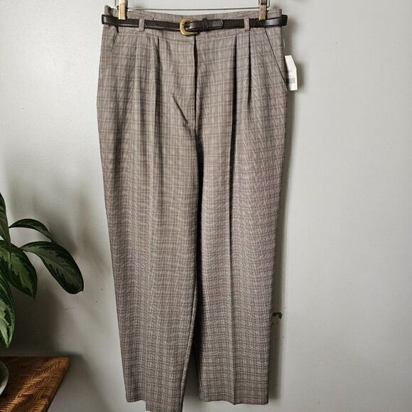 NEW WITH TAGS JUST FOR PETITES PLAID PLEATED TROUSERS HI WAIST WITH BELT SZ 14P - Picture 1 of 16